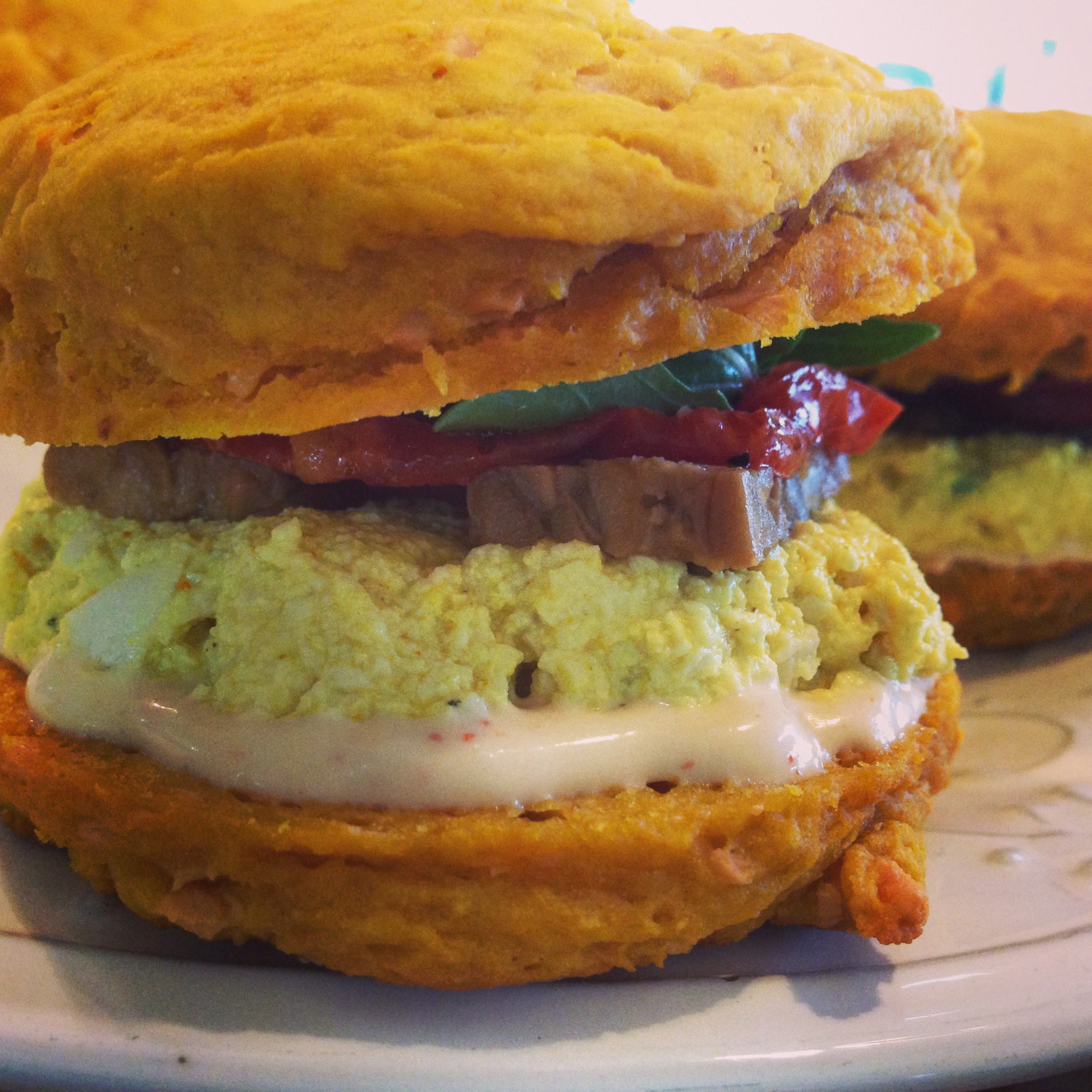Pumpkin Cheddar Biscuit Sandwich, V Breads On Oak